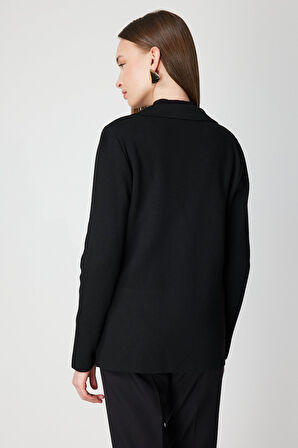 On Kadın Ceket Yaka Triko Hırka 63926 Siyah