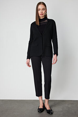 On Kadın Ceket Yaka Triko Hırka 63926 Siyah