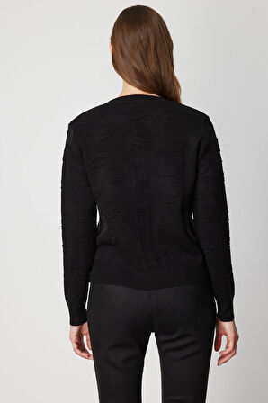 On Kadın Kabartmalı Sıfır Yaka Hırka 66938 Siyah