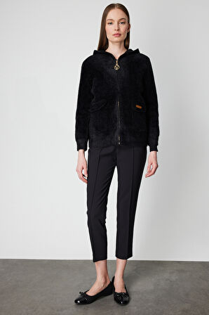 On Kadın Kapak Cepli Peluş Hırka 60936 Siyah