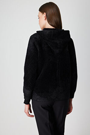 On Kadın Kapak Cepli Peluş Hırka 60936 Siyah