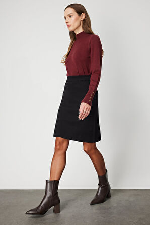 On Kadın Düz Mini Triko Etek 69203 Siyah