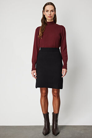 On Kadın Düz Mini Triko Etek 69203 Siyah