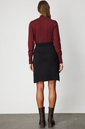 On Kadın Düz Mini Triko Etek 69203 Siyah