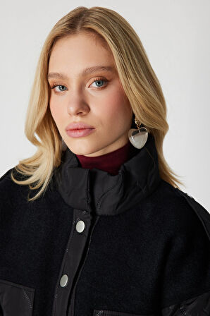 On Kadın Kapitone Detaylı Kapak Cepli Mont 60711 Siyah