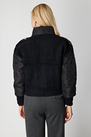 On Kadın Kapitone Detaylı Kapak Cepli Mont 60711 Siyah