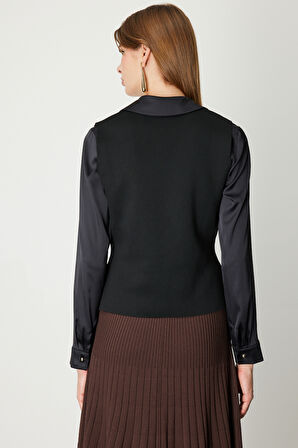 On Kadın V Yaka Triko Yelek 66915 Siyah