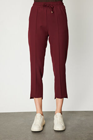 On Kadın Önü Çimalı Dar Paça Eşofman Altı 64138 Bordo