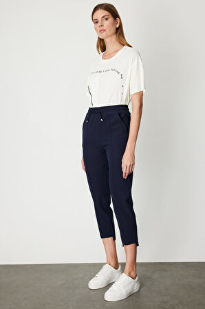 On Kadın Önü Çimalı Dar Paça Eşofman Altı 64138 Lacivert