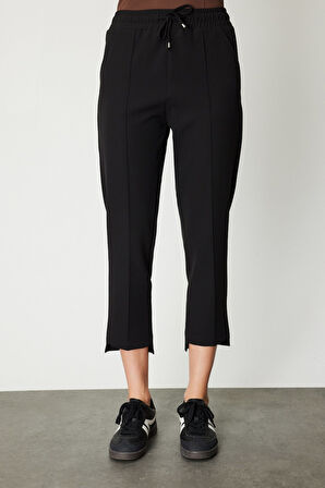 On Kadın Önü Çimalı Dar Paça Eşofman Altı 64138 Siyah