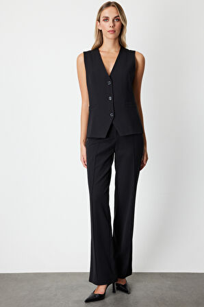 On Kadın V Yaka Kolsuz Yelek 64919 Siyah