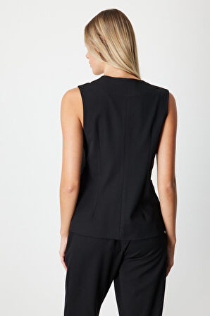 On Kadın V Yaka Kolsuz Yelek 64919 Siyah