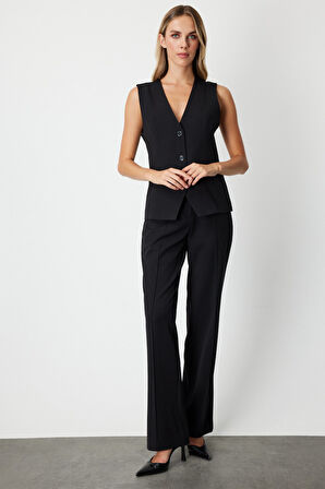 On Kadın Bol Paça Çimalı Pantolon 64920 Siyah