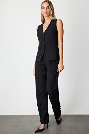 On Kadın Bol Paça Çimalı Pantolon 64920 Siyah