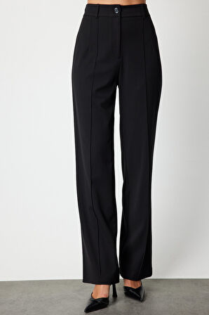 On Kadın Bol Paça Çimalı Pantolon 64920 Siyah