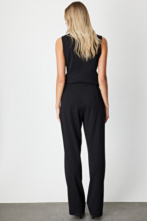 On Kadın Bol Paça Çimalı Pantolon 64920 Siyah