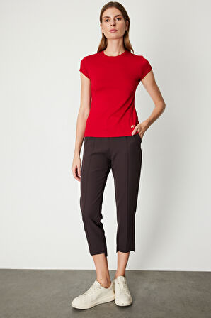 On Kadın Sıfır Yaka Ay Kol Basic Bluz 61302 Kırmızı