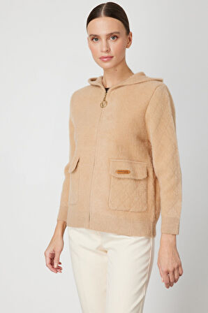 On Kadın Kapak Cepli Peluş Hırka 60936 Bej