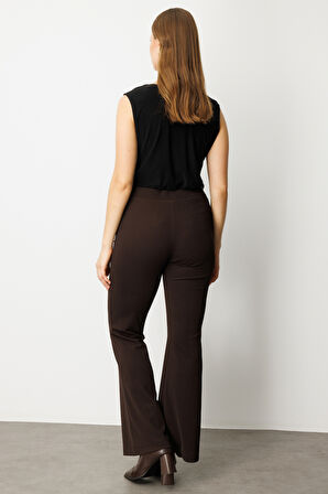 On Kadın Büyük Beden İspanyol Paça Tayt Pantolon 64157 Kahverengi