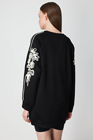 On Kadın Kolları İşlemeli Cep Detaylı Tunik 66381 Siyah