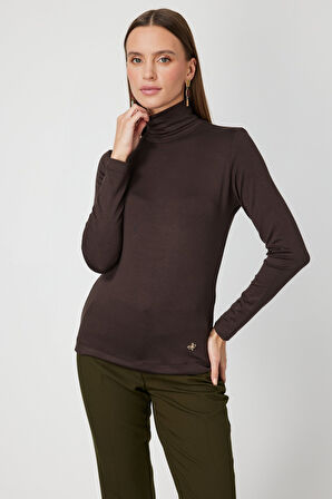 On Kadın Balıkçı Yaka Basic Bluz 61433 Kahverengi