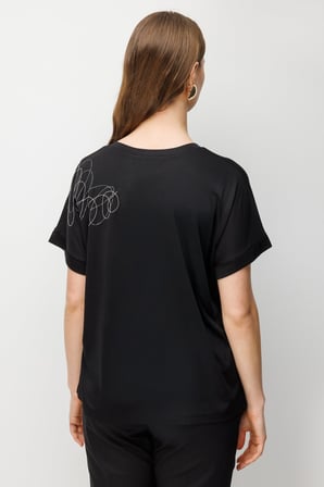 On Kadın Büyük Beden Tek Omzu Zincirli V Yaka T-Shirt 71368 Siyah