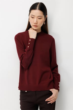 On Kadın Sıfır Yaka Basic Triko Kazak 10315 Bordo