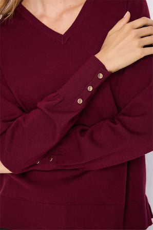 On Kadın V Yaka Basic Triko Kazak 10316 Bordo