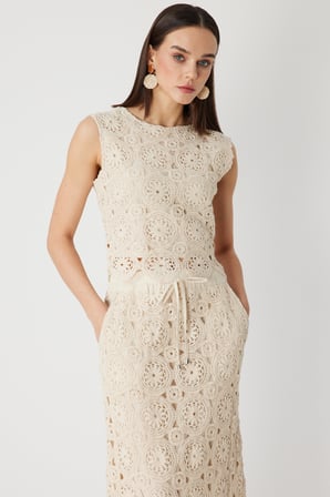 On Kadın Dantel Desenli Crop Bluz 76371 Krem