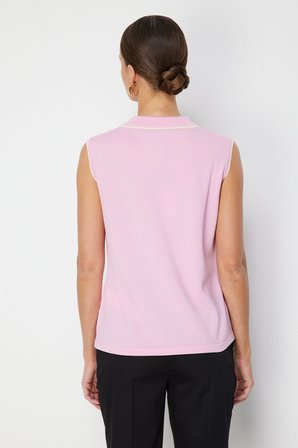 On Kadın Yakası Fermuarlı Kolsuz Bluz 79311 Pembe