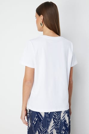 On Kadın Yakası Taşlı Pamuklu T-Shirt 71345 Beyaz