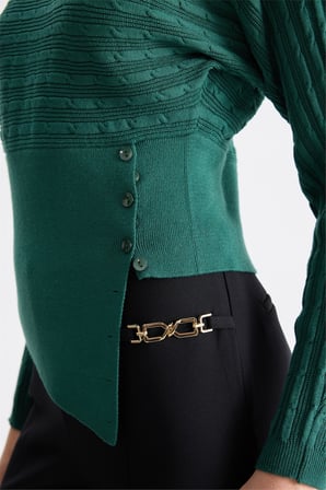 On Kadın Kayık Yaka Süs Düğmeli Triko Kazak 15356 Nefti