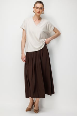 On Kadın Yakası Zincirli V Yaka T-Shirt 71352 Taş