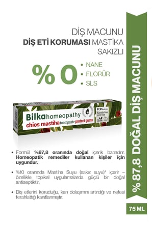Bilka Florürsüz Diş Macunu Yetişkin Mastika Sakızlı–Doğal, SLS’siz, Homeopati Sertifikalı Ağız Bakım