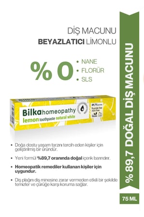 Bilka Beyazlatıcı Diş Macunu Limon – Doğal, Florürsüz & SLS’siz Ağız Bakım, Ferah Nefes 75 ml