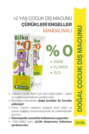 Bilka Çocuk Diş Macunu 2 Yaş+ Mandalina Aromalı–Florürsüz, SLS’siz, Doğal Diş Macunu