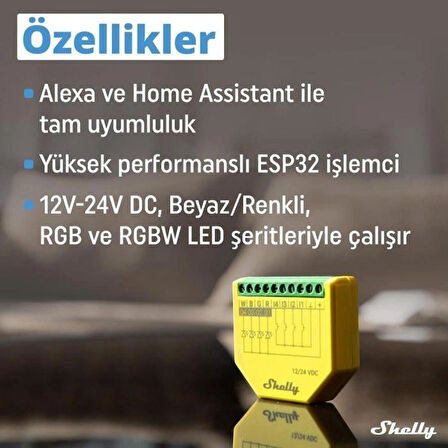 Shelly Plus RGBW PM Akıllı LED Renk ve Parlaklık Kontrol Rölesi
