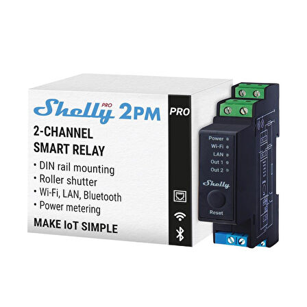 Shelly Pro 2PM DIN Ray 2 Kanal Enerji Ölçer Röle