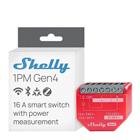 Shelly 1PM Gen4 Enerji Ölçümlü 16A Akıllı Röle