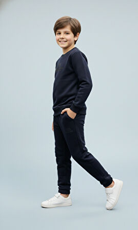 3 İplik Çocuk Şardonlu Kabartmalı Baskı Siyah Kombin 4