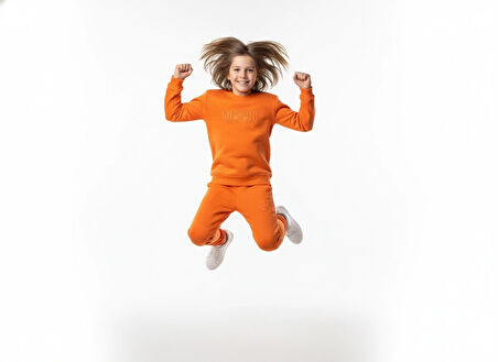 3 İplik Çocuk Şardonlu Kabartmalı Baskı Turuncu Kombin 2