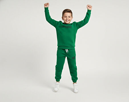 3 İplik Çocuk Şardonlu Kabartmalı Baskı Yeşil Kombin 1