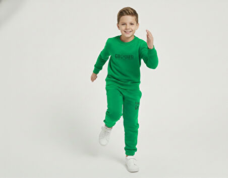 3 İplik Çocuk Şardonlu Kabartmalı Baskı Yeşil Kombin 3