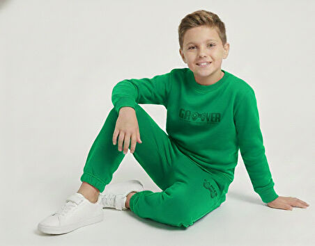 3 İplik Çocuk Şardonlu Kabartmalı Baskı Yeşil Kombin 3