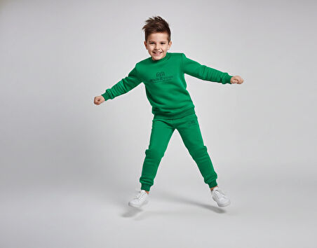 3 İplik Çocuk Şardonlu Kabartmalı Baskı Yeşil Kombin 4