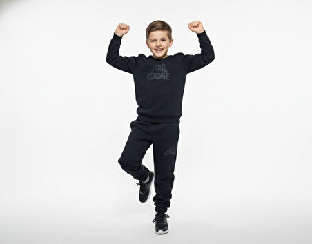 3 İplik Garson Şardonlu Kabartmalı Baskı Siyah Kombin 2