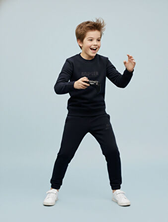 3 İplik Garson Şardonlu Kabartmalı Baskı Siyah Kombin 3