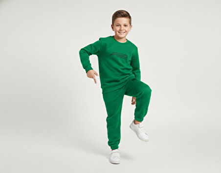 3 İplik Garson Şardonlu Kabartmalı Baskı Yeşil Kombin 1