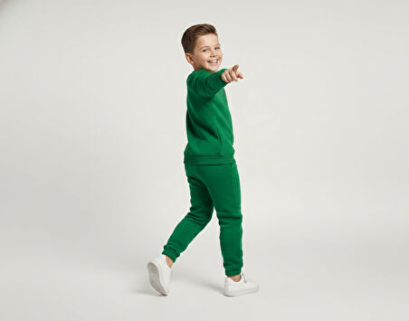 3 İplik Garson Şardonlu Kabartmalı Baskı Yeşil Kombin 1