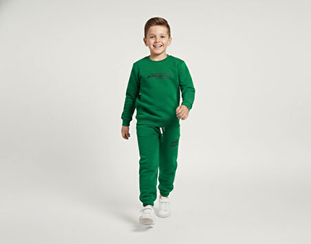 3 İplik Garson Şardonlu Kabartmalı Baskı Yeşil Kombin 1